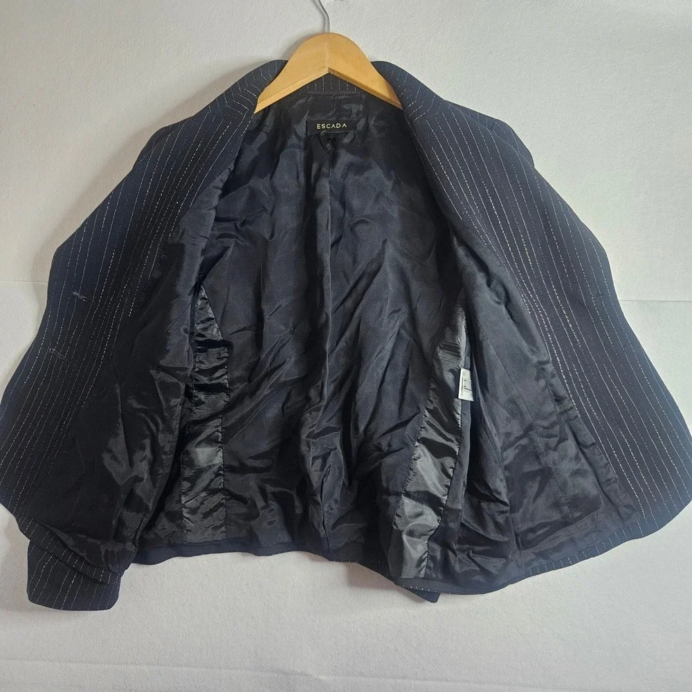Escada Blazer Black Pinstripe Multi Color Metallic Two Button Jacket Size 38